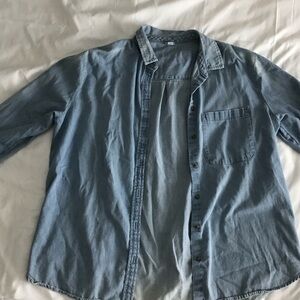 Aerie Light Blue Denim Shirt Distressed Relaxed layering piece  Size M